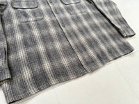 60s TOWNCRAFT Shadow Plaid Loop Wool Shirt L LightGray