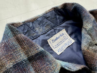 60s Lumber Jack Shadow Plaid Wool Board Shirt M Navy&Brown