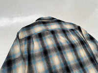 70s JC PENNEY Shadow Plaid Loop Wool Shirt L Turquoise&Black