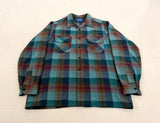 60s Pendleton Shadow Plaid Board Shirt XL Turquoise