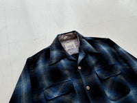60s Cascade Shadow Plaid Wool Board Shirt M Black&Blue