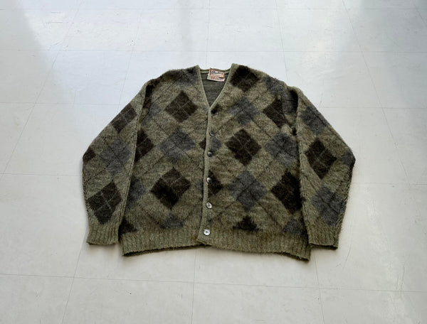 60s BrentWood Argyle Wool Cardigan XL