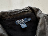 90s Polo Ralph Lauren Leather Zip Jacket XXL Black