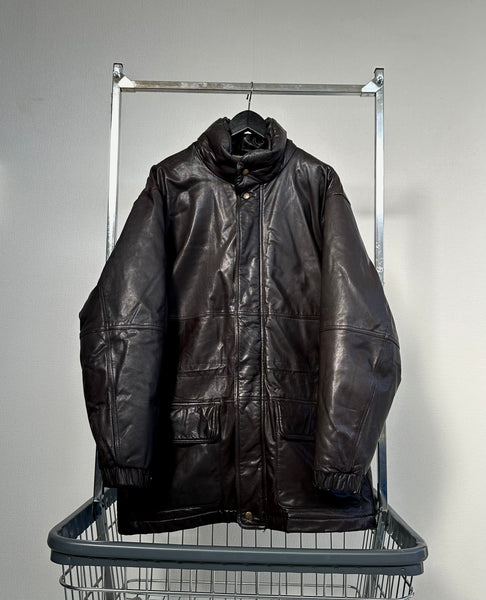 80s Eddie Bauer Leather Puffer Coat L