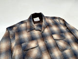 60s Cascade Shadow Plaid Loop Wool Shirt XL Navy&Brown