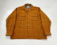 60s Woolshire Shadow Plaid Wool Loop Shirt M Orange