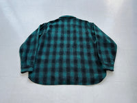 50s Sears Shadow Plaid Wool Shirt XL Green&Black