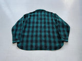 50s Sears Shadow Plaid Wool Shirt XL Green&Black