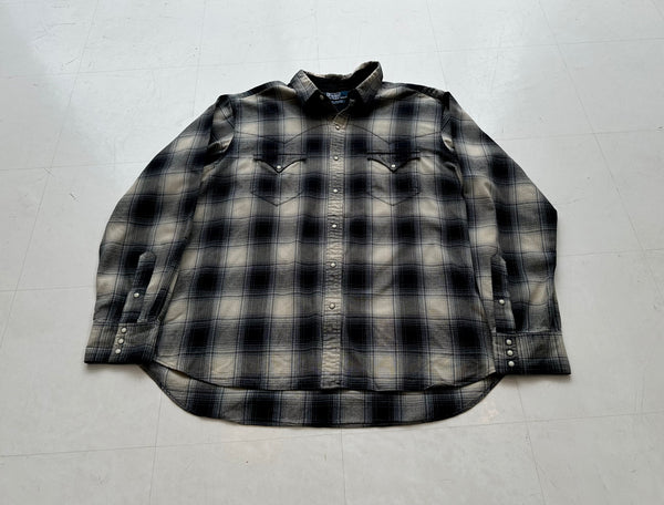 90s Polo Ralph Lauren Shadow Plaid Western Shirt XXL Black&White