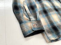 70s JC PENNEY Shadow Plaid Loop Wool Shirt L Turquoise&Black