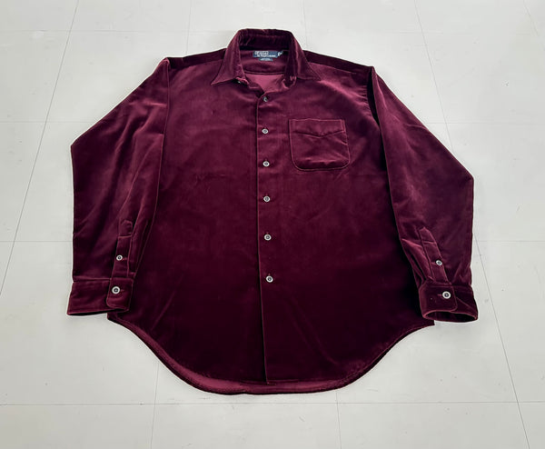 90s Polo Ralph Lauren ARMOND Velour L/S Shirt M Burgundy