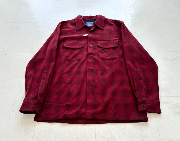 90s Deadstock Pendleton ShadowPlaid Board Shirt M Burgundy