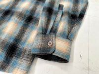 70s JC PENNEY Shadow Plaid Loop Wool Shirt L Turquoise&Black