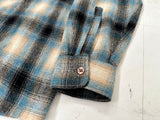 70s JC PENNEY Shadow Plaid Loop Wool Shirt L Turquoise&Black