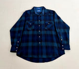 90s PENDLETON Shadow Plaid Western Shirt L Navy