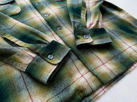 70s JC Penney ShadowPlaid Wool Loop Shirt XL Green