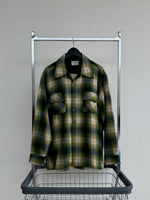 70s JC Penney ShadowPlaid Wool Loop Shirt XL Green