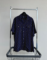 90s Polo RalphLauren Big PolkaDot Rayon Loop Shirt XL Navy
