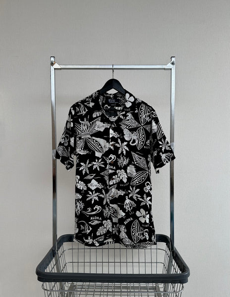 90s Polo RalphLauren Black Hawaiian Rayon Loop Shirt S