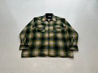70s JC Penney ShadowPlaid Wool Loop Shirt XL Green