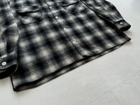 70s Goldenline Shadowplaid Wool Loop Shirt M Black&White
