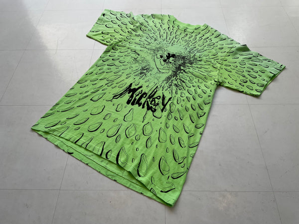 90s Vintage MickeyMouse Surfing AllOver Print T-shirt XL LimeGreen