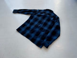 70s Goldenline Shadow Plaid Wool Shirt M Blue&Black