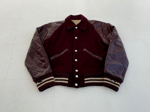 60s Vintage Varsity Jacket Wool&Leather Burgundy