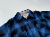 70s Goldenline Shadow Plaid Wool Shirt M Blue&Black