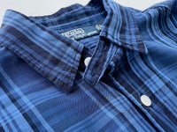 90s Vintage Polo RalphLauren Plaid Work Shirt L Blue