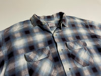 60s Vintage BRENT Ombre Print Flannel Shirt Turquoise,Navy&White XL