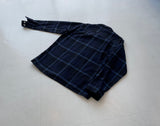 70s K MART ShadowPlaid Wool Shirt M Navy