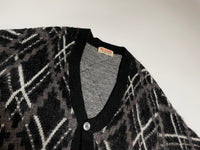 50s vintage PURITAN Mohair cardigan Black White Diamond Pattern