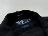 90s Vintage RalphLauren ELLIS 100%Linen OpenCollar Shirt L Black