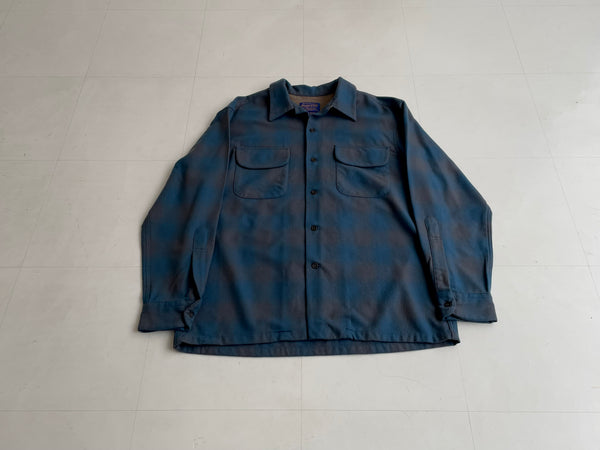 90s Vintage Ombre Wool Pendleton Opencollar Shirt Turquoise&Gray M