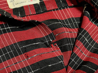 50s vintage BlackXRed plaid opencollar shirt M