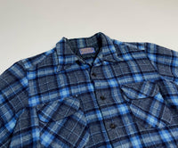 70s Vintage Ombre Wool Opencollar shirt Blue&Gray XL