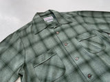 50s Vintage Deadstock Duke of Hollywood Rayon Shadow Plaid Loop shirt S Khaki