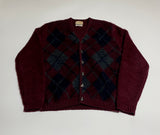 50s vintage ARROW Mohair Cardigan Argyle Burgundy L