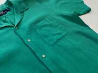 90s Vintage Polo RalphLauren “CALDWELL”100%Linen Opencollar Shirt S Emerald