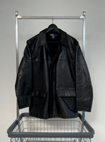 90s Polo RalphLauren Leather CarCoat M Black