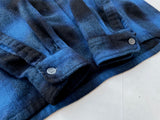 70s Goldenline Shadow Plaid Wool Shirt M Blue&Black