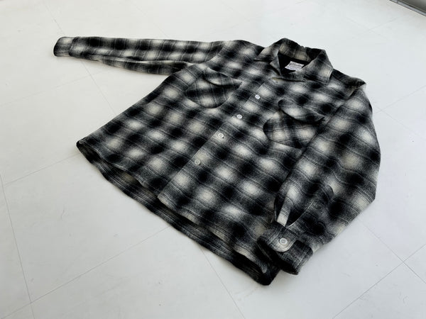 60s Vintage goldenLine Shadow Plaid Wool shirt Black&White M
