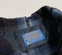 70s Vintage Ombre Wool Opencollar shirt Navy&Blue L