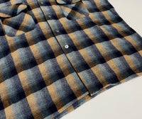 70s Sears Ombre Wool Opencollar shirt Mustard&Gray XL