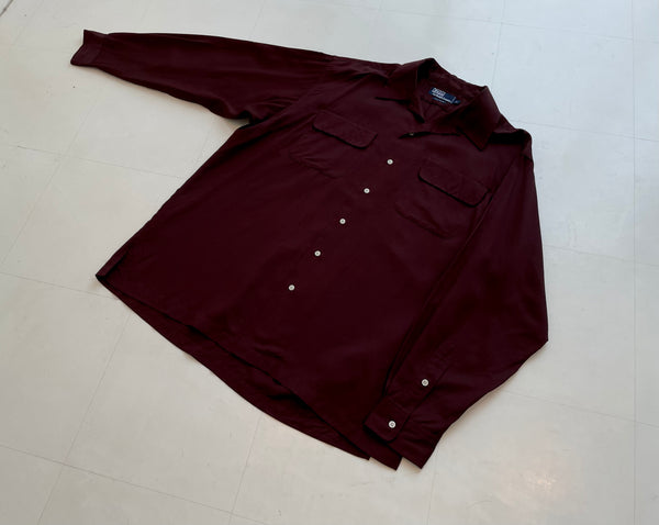 Vintage RalphLauren 50s Style 100% Rayon Shirt L ChocolateBrown