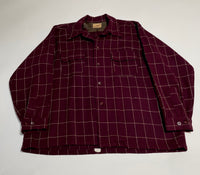 50s Vintage Wool stitch check Opencollar shirt Burgundy L