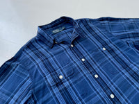 90s Vintage Polo RalphLauren Plaid Work Shirt L Blue