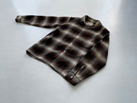 60s Vintage golden isle Shadow Plaid Wool L/S Shirt M Brown