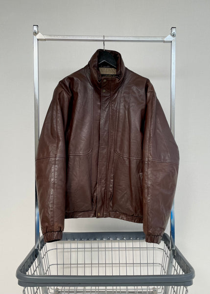 80s Eddie Bauer Leather Puffer Jacket M Brown